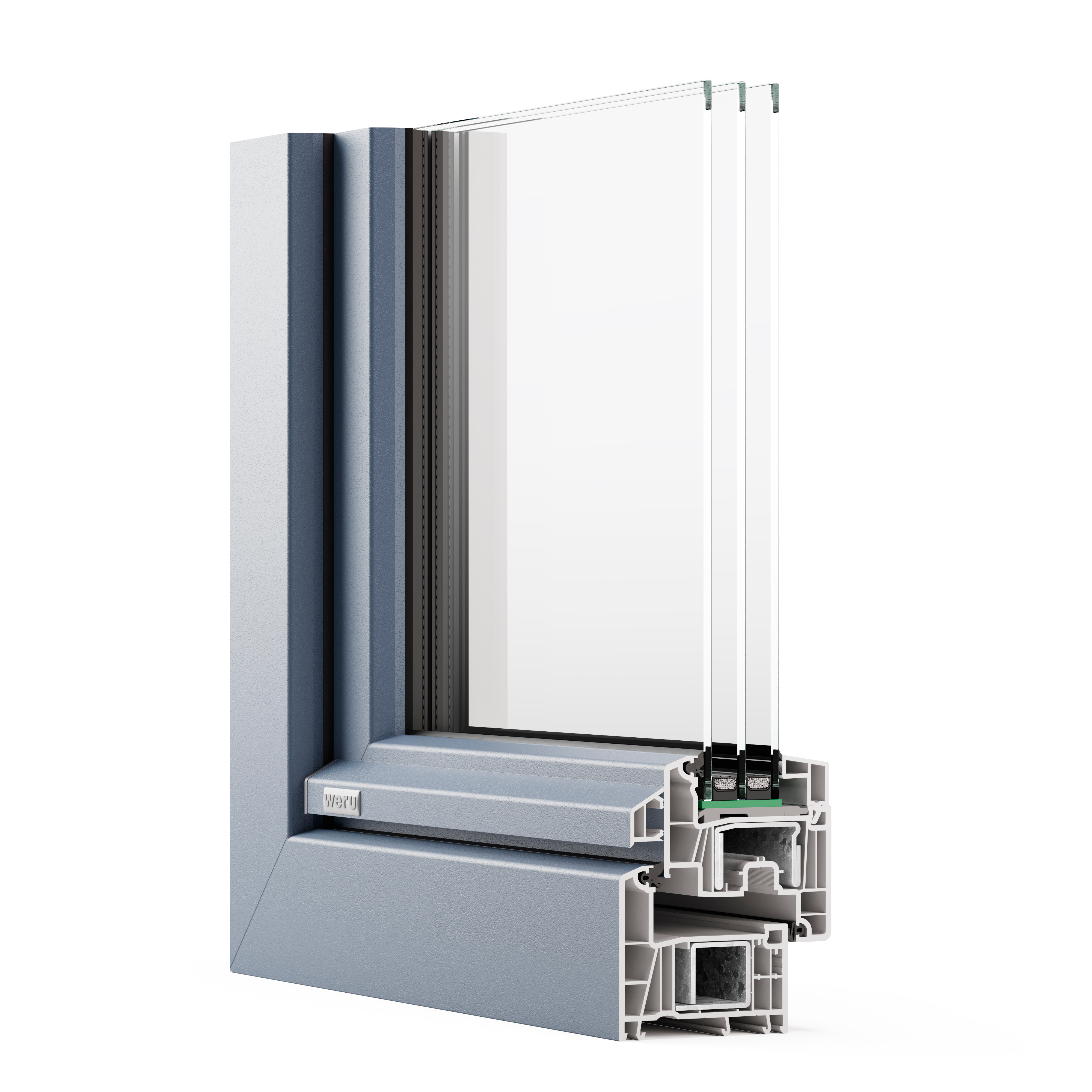 Querschnitt eines Fenstersystems Calido mit Kammersystem und Verglasung