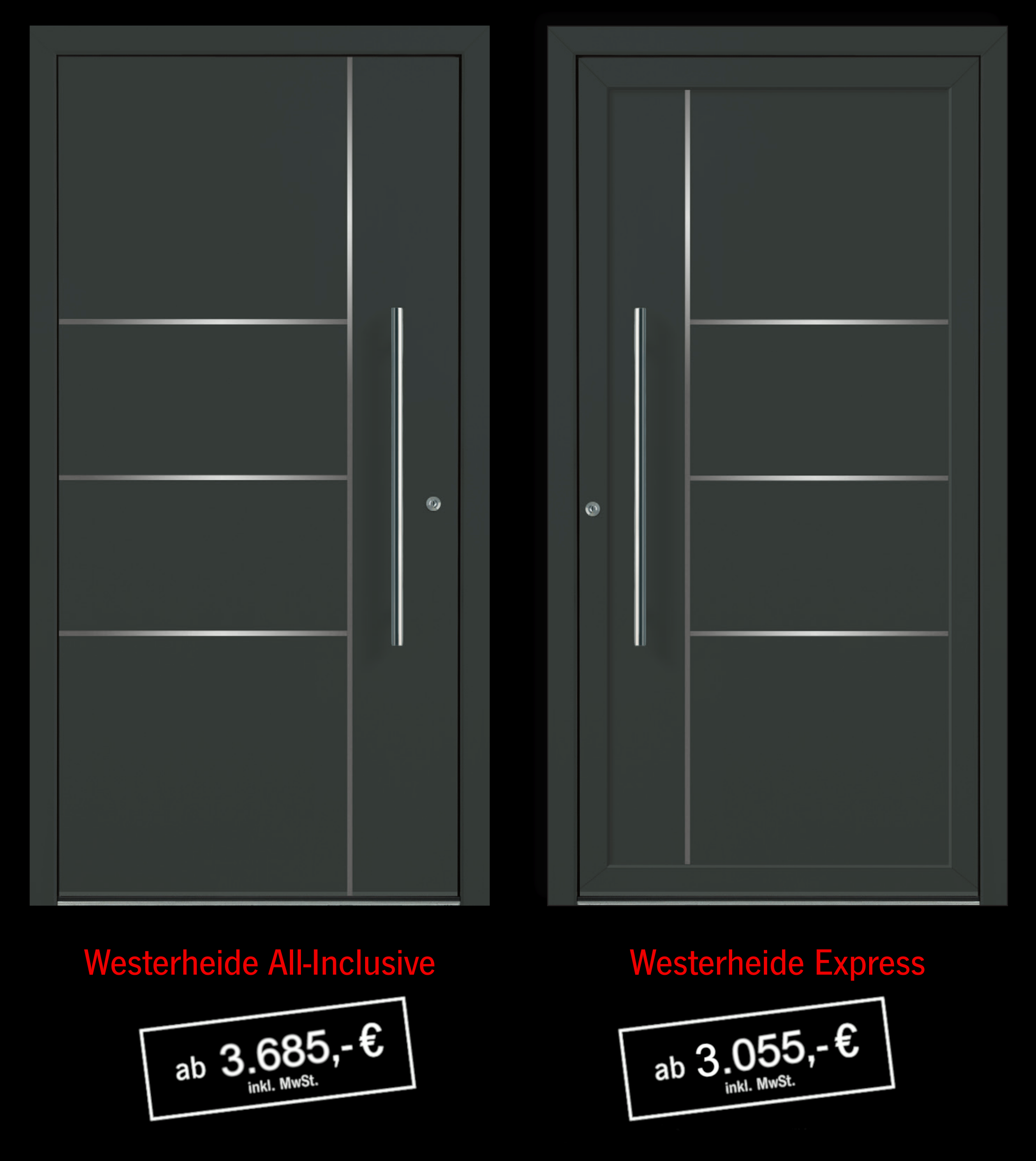 All Inclusive Aluminium Haustüre Groke Westerheide mit Seitenteil und Scheibe Glas