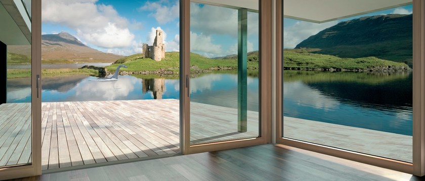 zwei m Holz-Aluminium-Fenster Panorama Schiebetür
